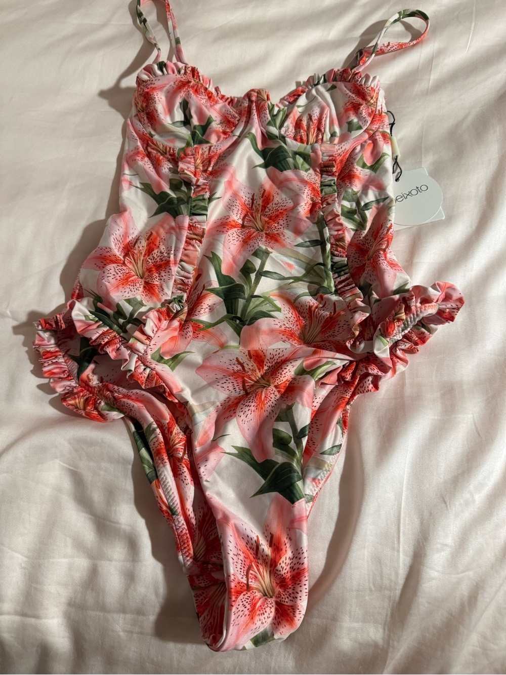 Peixoto Pink Floral Ruffle One-Piece Swimsuit